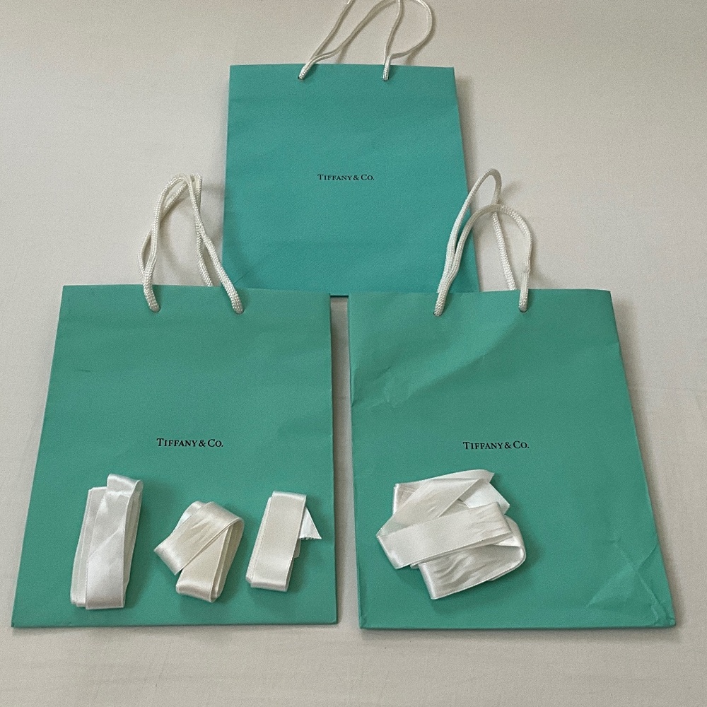 TIFFANY & CO. Lot of 3 Shopping Bags & 4 Ribbons